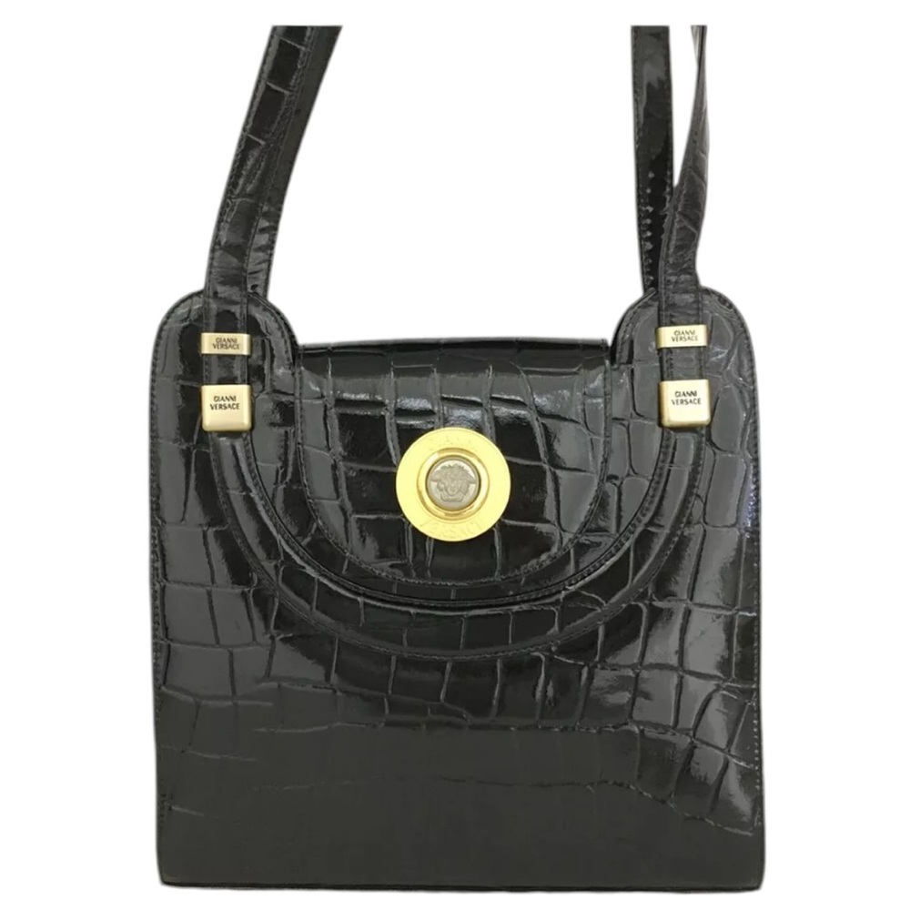 GIANNNI VERSACE Medusa Patent Leather Shoulder Tote Bag